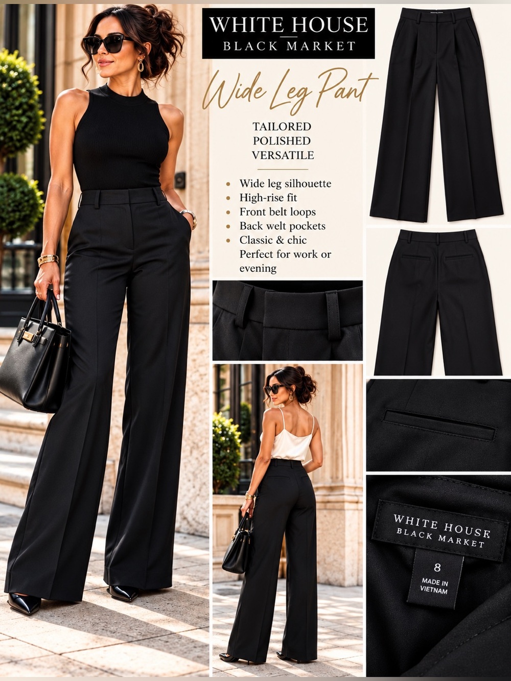 3385 White House Black Market High-Rise Wide Leg Pants - Black